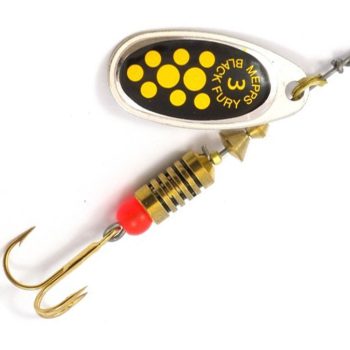 Mepps Black Fury Silver Yellow Dot spiner