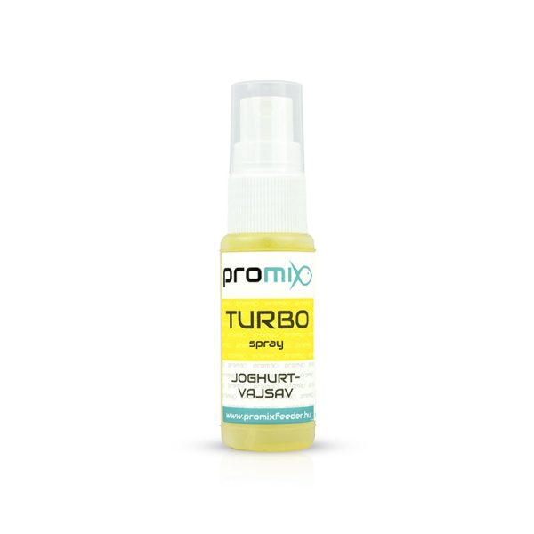 Promix Turbo sprej Jogurt i buterna kiselina je sprej visoko koncetrovan, guste tečnosti i jakog mirisa. Dobro se lepi ali odma ispušta aromu u dodiru sa vodom