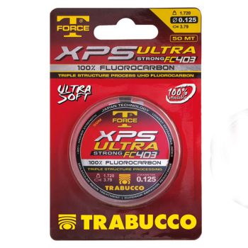 Istražite Trabucco XPS Ultra Strong FC403 - fluorocarbon sa 40% većom snagom na čvoru. Trostruka struktura za otpornost na habanje i mekoću. Kalem 50m